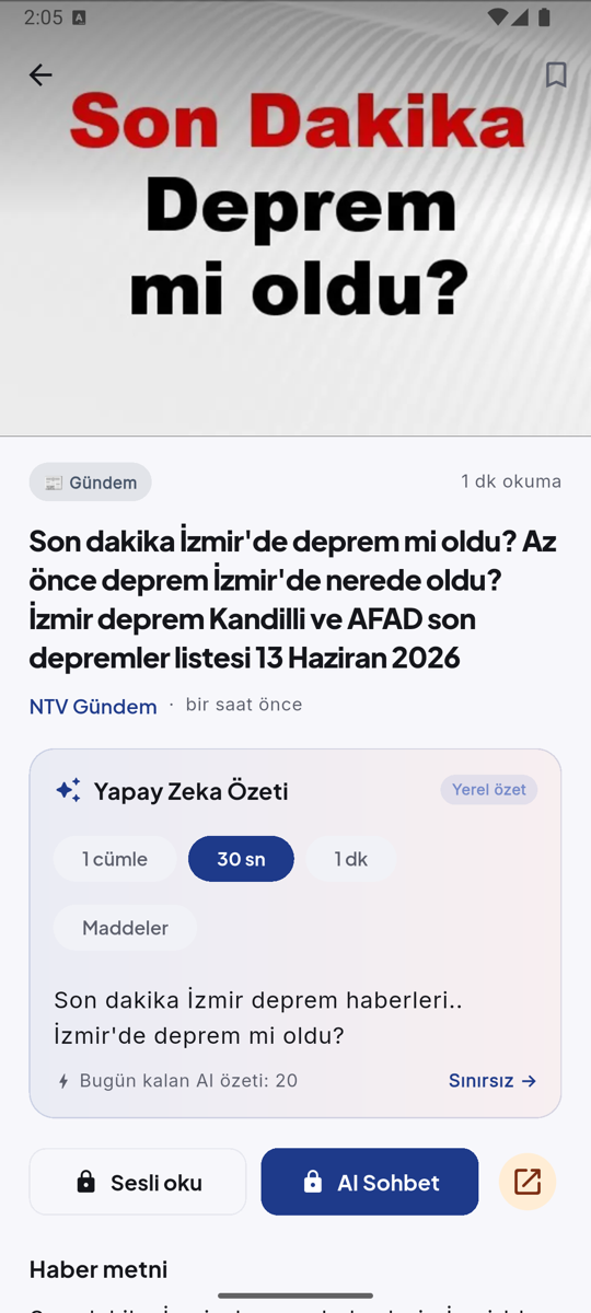 Yapay zeka haber özeti